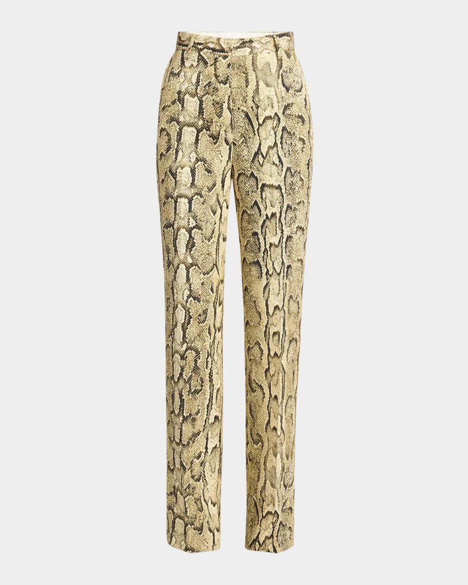 Pulla Snakeskin-Print Straight-Leg Pants